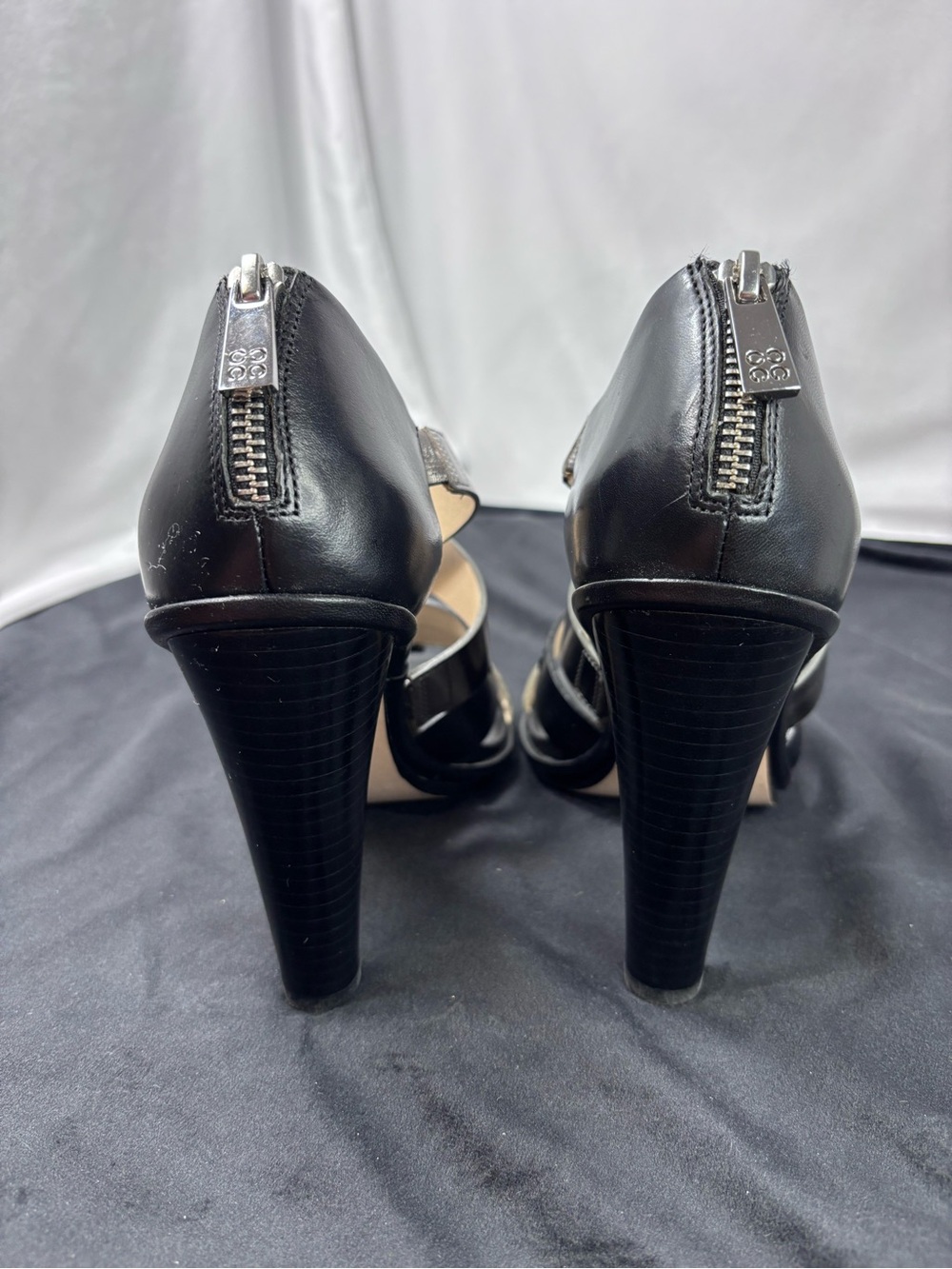 Coach Jody Cage Sandals Black Leather & Snakeskin Print High Heel Sandals Sz 7.5 - Picture 5 of 8
